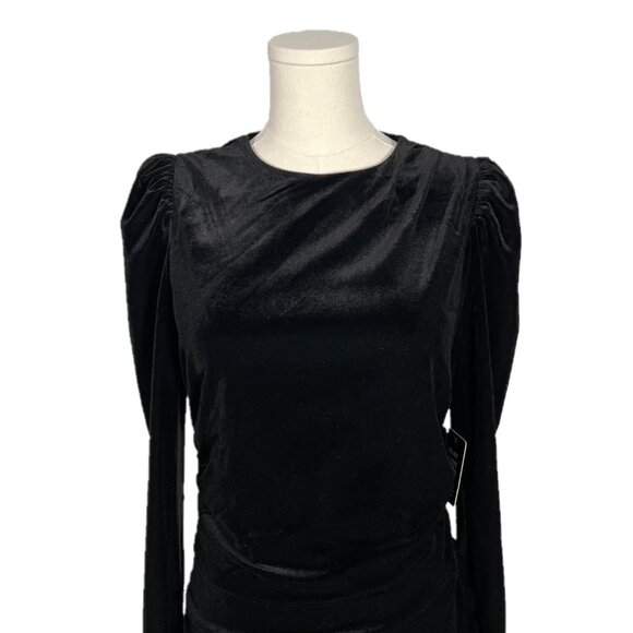 Express Velvet Long Sleeve Ruched Sides Gown Size Small - Picture 2 of 7